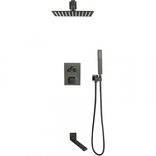 Душевая система ALMAes Khabur TVZ-0897 с термостатом Черная матовая латунь встраиваемый