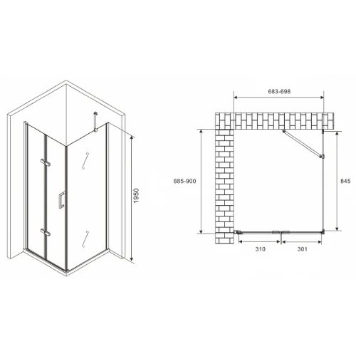 Душевой уголок Abber Zart 70x90 AG08070P-S91 профиль Хром стекло прозрачное