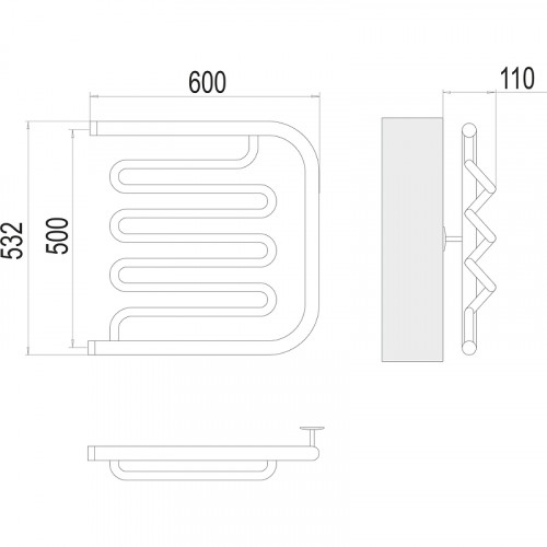 Водяной полотенцесушитель Terminus Фокстрот-Лиана (1) 500x600 4620768880988 Хром, боковое подключение, G 1" НР нержавеющая сталь