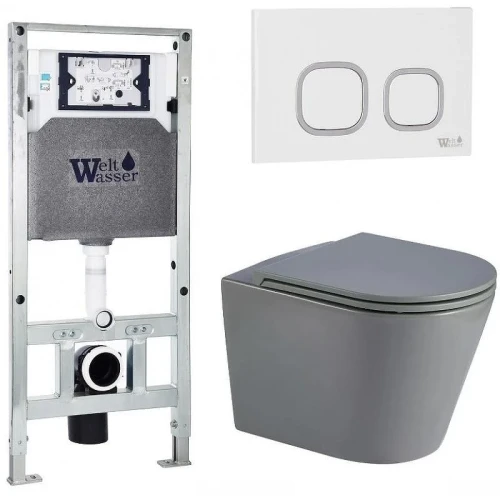 Комплект унитаза с инсталляцией WeltWasser AMBERG 506 ST + SALZBACH 043 MT-GR + AMBERG RD-WT 10000011585 цвет Серый матовый с сиденьем Микролифт и клавишей смыва цвет Белый
