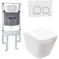Комплект унитаза с инсталляцией WeltWasser AMBERG 497 ST + GELBACH 043 MT-WT + AMBERG RD-WT 10000011899 цвет Белый матовый с сиденьем Микролифт и клавишей смыва цвет Белый