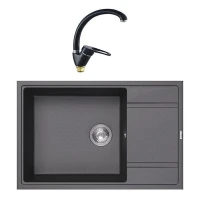 Кухонная мойка Florentina Липси 78 XL 20.505.D0780.102 Черная со смесителем Haiba HB4113-7 Черный