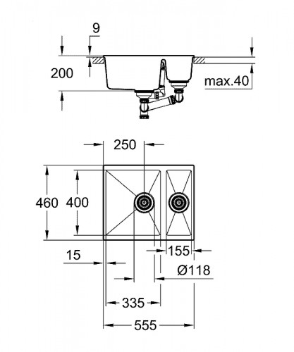 Кухонная мойка Grohe K500 56 31648AP0 Черный гранит искусственный камень (литьевой мрамор) встраиваемый