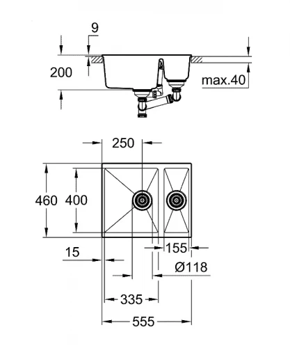Кухонная мойка Grohe K500 56 31648AP0 Черный гранит искусственный камень (литьевой мрамор) встраиваемый