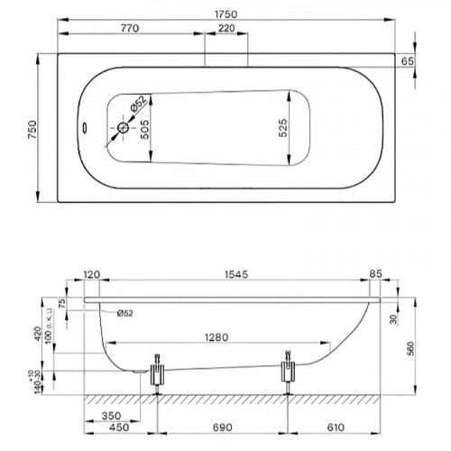Стальная ванна Bette Form 175x75 2949-000 AD PLUS с шумоизоляцией и антигрязевым покрытием