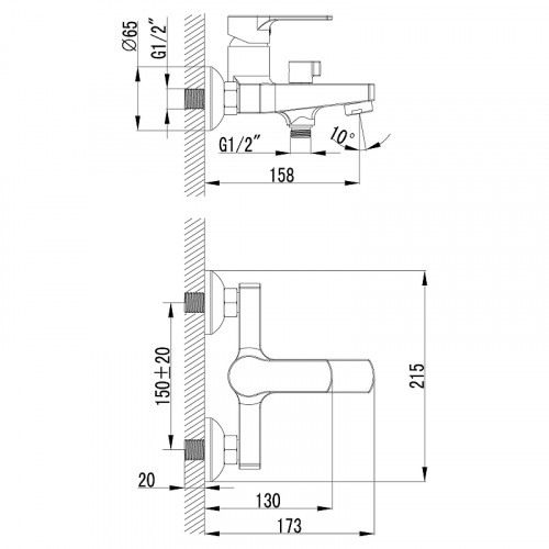 Смеситель для ванны Lemark Plus Grace LM1512C Хром латунь на стену