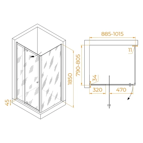Душевой уголок RGW Passage 90x80 41084498-011 профиль цвет Хром стекло прозрачное