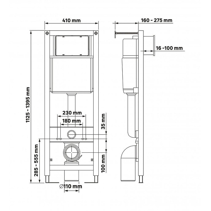 Инсталляция для унитаза Berges Atom 040368 с клавишей смыва цвет Черный матовый