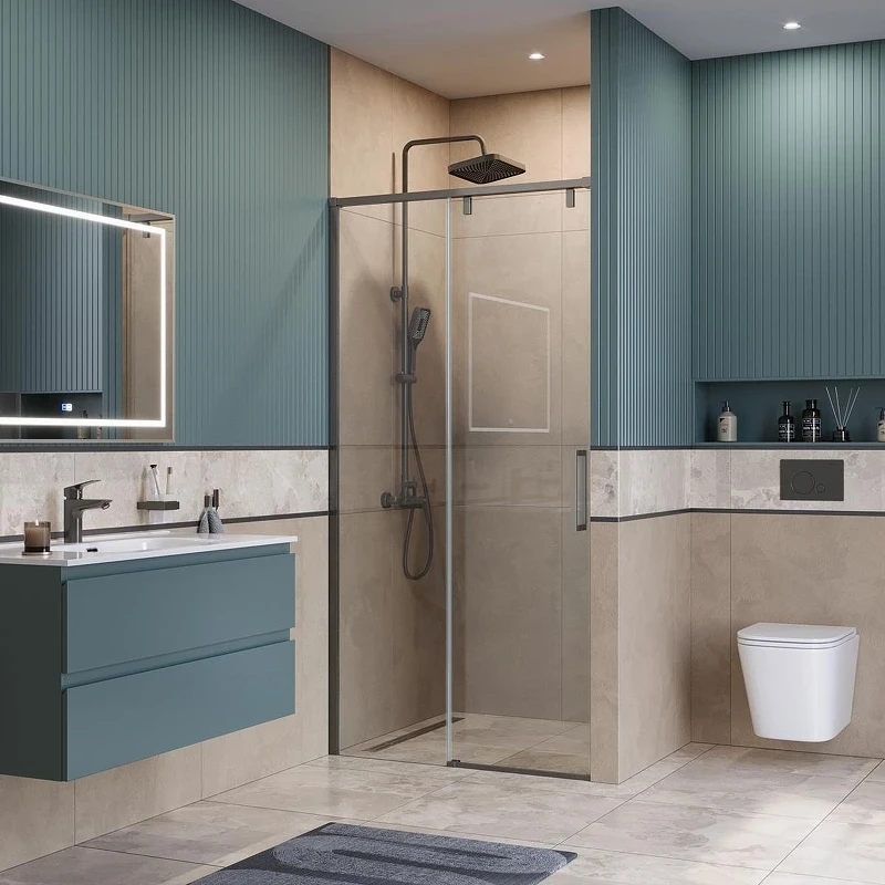 Душевая дверь BelBagno Soft Close-1 100 SOFT_CLOSE-1-BF-1-100-C-GM профиль Оружейная сталь стекло прозрачное
