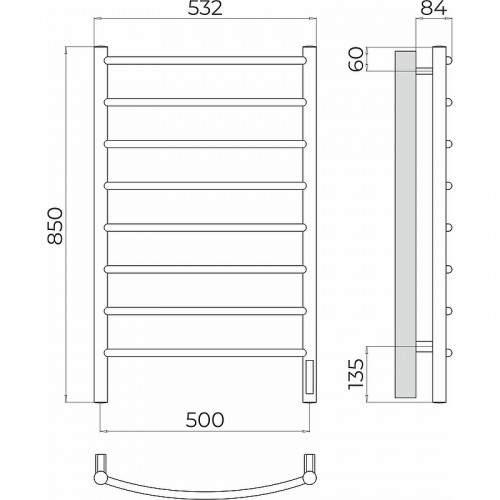 Электрический полотенцесушитель Terminus Классик П8 500х850 4670078531360 Хром нержавеющая сталь