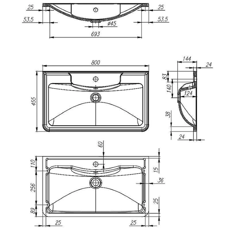 Раковина BelBagno 80 BB800/455-LV-ART-ALR-NERO Черная матовая