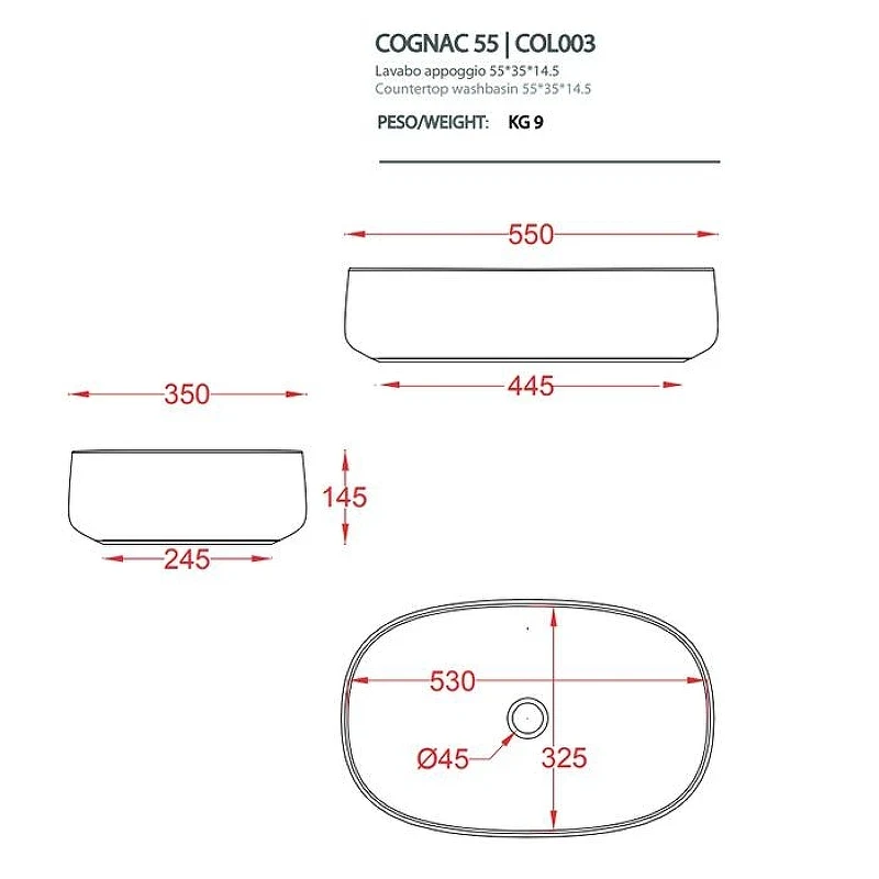 Раковина накладная Artceram Cognac 55 COL003 41 34 цвет Matera