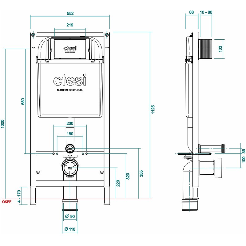 Инсталляция Ctesi Solid BK0200240+BK0202120 для унитаза с клавишей смыва Хром