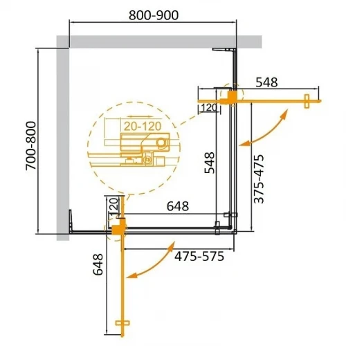 Душевой уголок Cezares Slider 90x80 SLIDER-AH-2-70/80-80/90-GRIGIO-BORO профиль Брашированное золото стекло серое