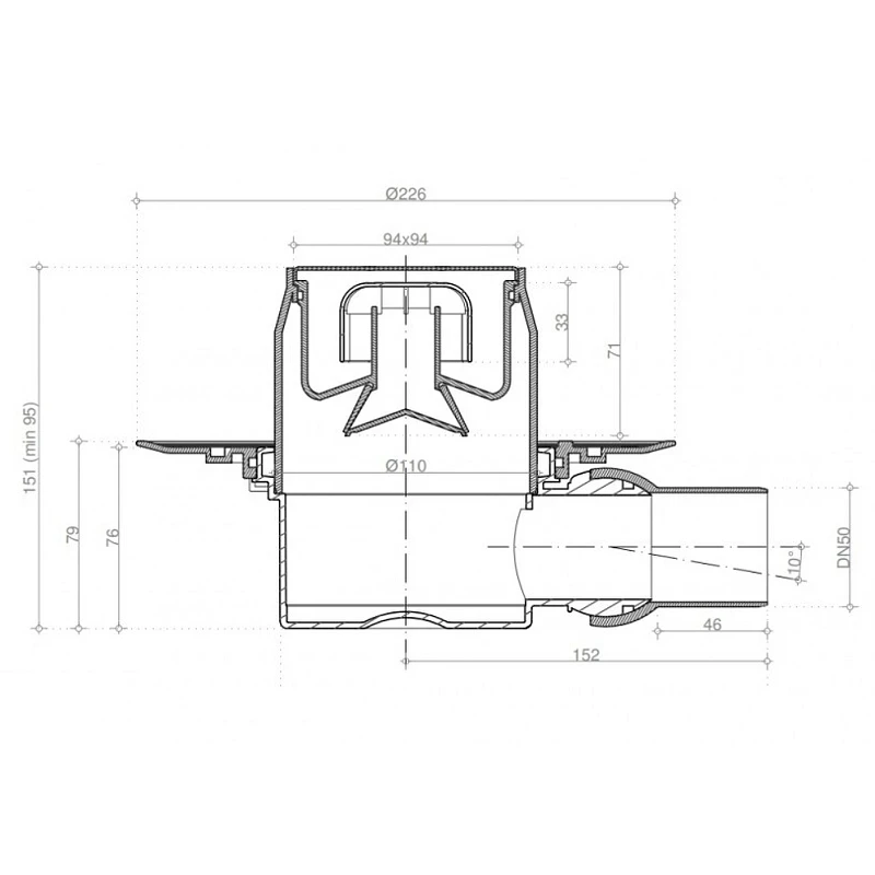 Душевой трап Pestan Confluo Standard 13000169 с решеткой Золото глянец