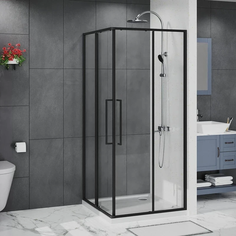 Душевой уголок Azario Shanghai 100х100 AZ-R43-100-MB-CL профиль Черный матовый стекло прозрачное
