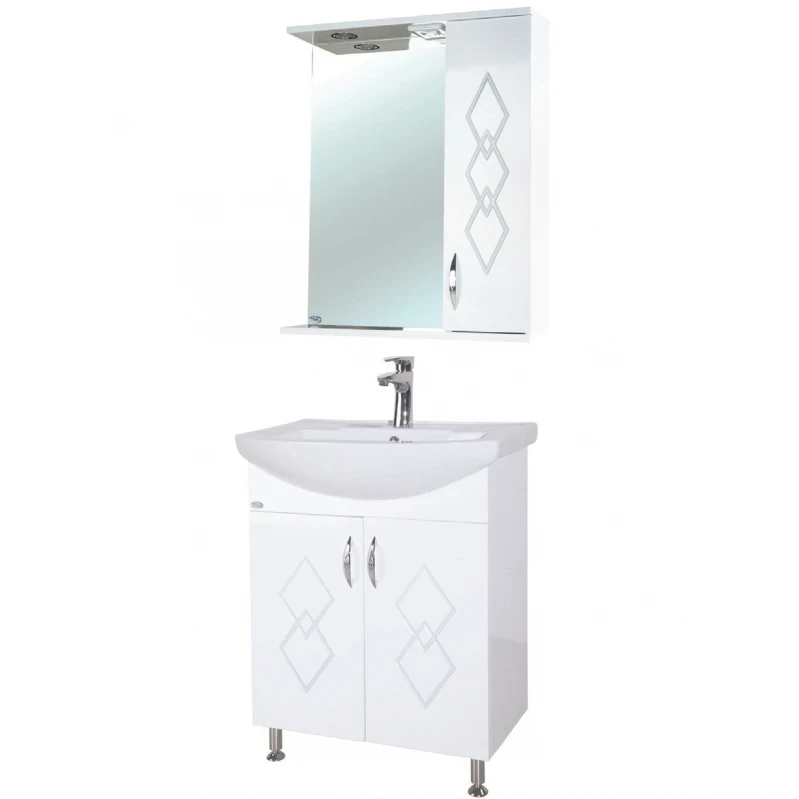 Зеркало со шкафом Bellezza Элеганс 55 R 4618608521016 с подсветкой Белое МДФ / ЛДСП, стекло