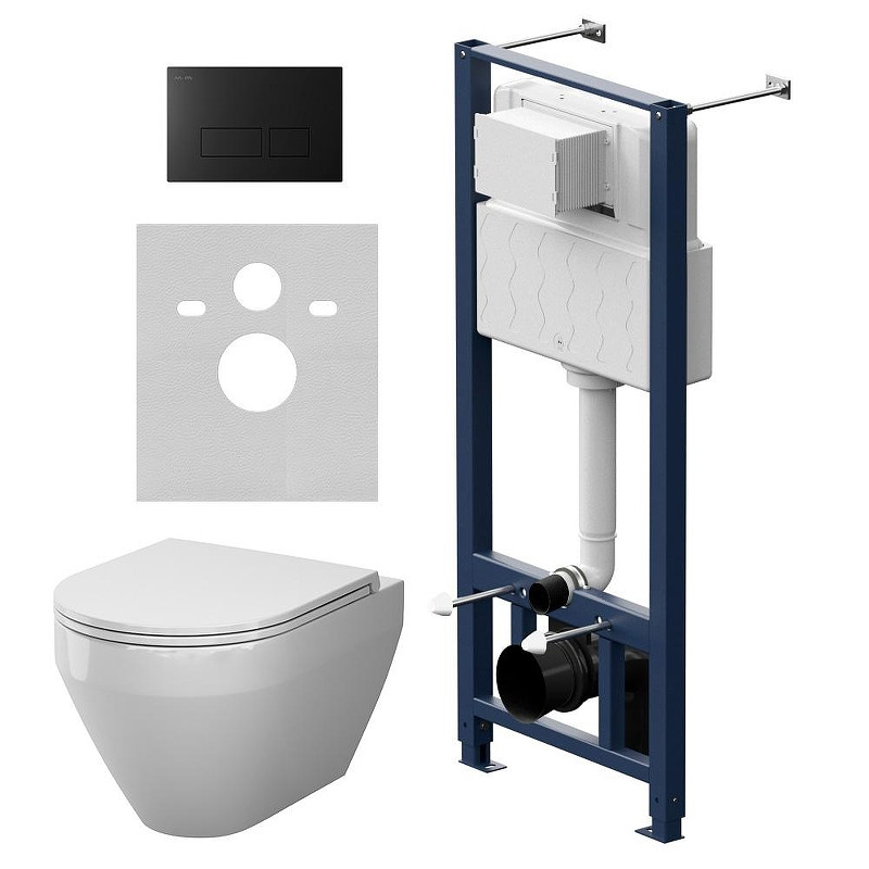 Унитаз с инсталляцией AM.PM Spirit V2.0 Aquaspin IS47038.701900 цвет Белый с сиденьем Микролифт и клавишей смыва цвет Черный матовый