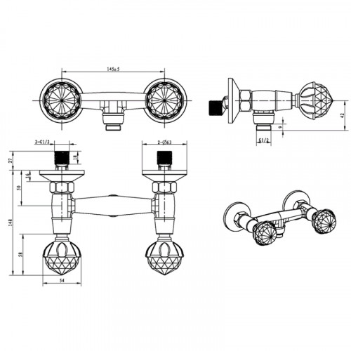 Смеситель для душа Boheme Brillante Presente 354 Хром латунь на стену