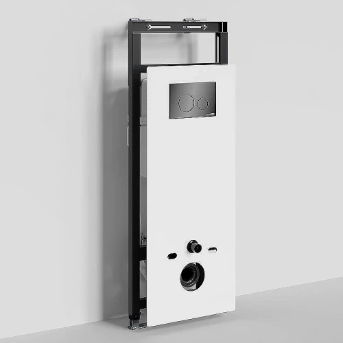 Инсталляция WasserKRAFT Salm 27TLT.010.ME.WH.PB02 для унитаза Белое стекло с клавишей смыва Черный глянец