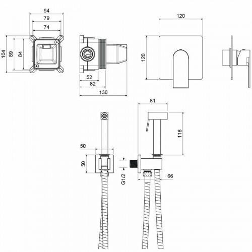 Гигиенический душ со смесителем Aquatek Лира AQ1419MB Черный матовый латунь встраиваемый