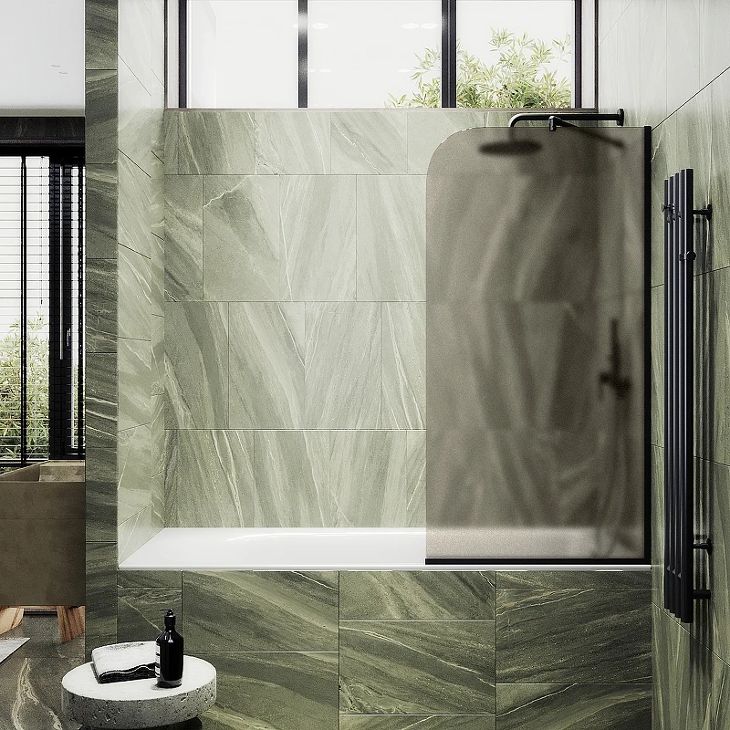 Шторка на ванну Maybah Glass MGV-138-6у 540x1400 в узком профиле Черный стекло бронзовое матовое
