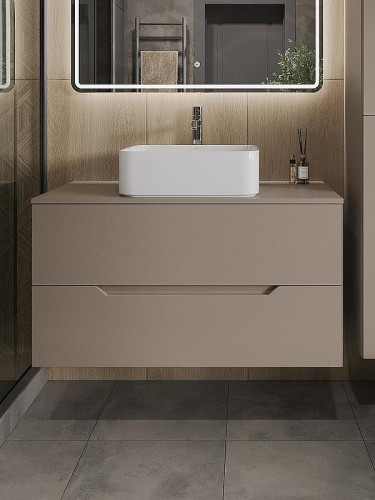Тумба с раковиной Orange Line 100 Li-100TuLMDF+B02-460W подвесная Латте матовый