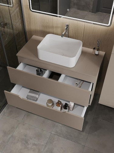 Тумба с раковиной Orange Line 100 Li-100TuLMDF+B02-460W подвесная Латте матовый