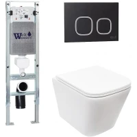 Комплект унитаза с инсталляцией WeltWasser AMBERG 350 ST + GELBACH 043 MT-WT + AMBERG RD-BL 10000011886 цвет Белый матовый с сиденьем Микролифт и клавишей смыва цвет Черный