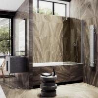 Шторка на ванну Maybah Glass MGV-611-5 600x1400 поворотная на монопетле Хром матовый стекло бронзовое