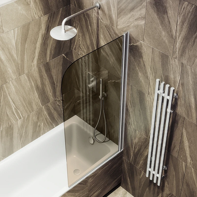 Шторка на ванну Maybah Glass MGV-611-5 600x1400 поворотная на монопетле Хром матовый стекло бронзовое
