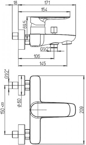 Смеситель для ванны Paini Nove 09CR111 Хром