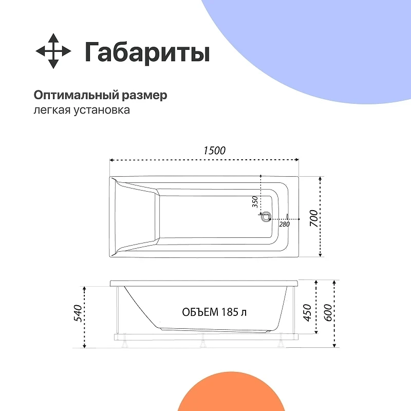 Акриловая ванна DIWO Переславль 150х70 цвет Белый