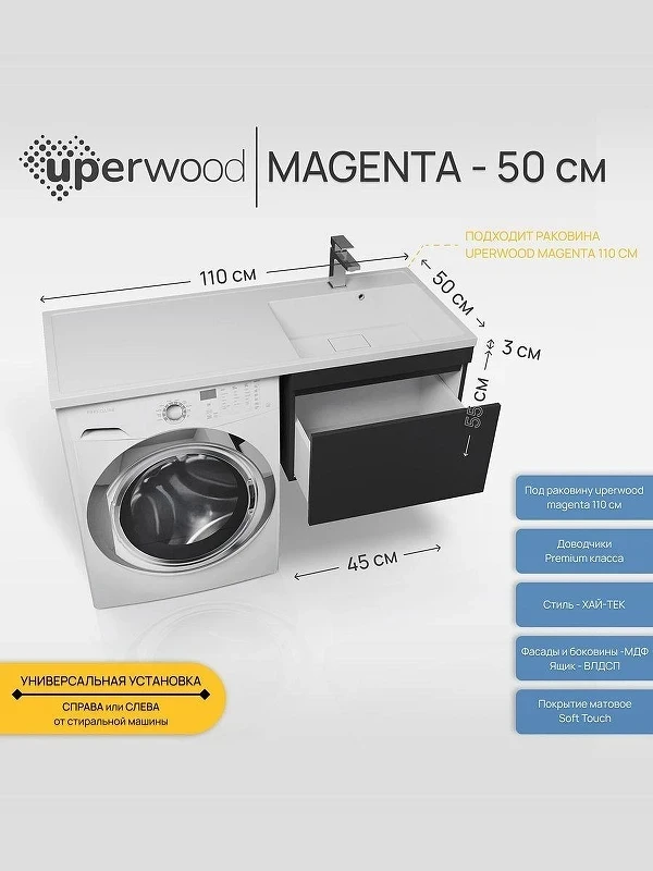 Тумба под раковину Uperwood Magenta 110 5930205164 подвесная цвет Черный матовый