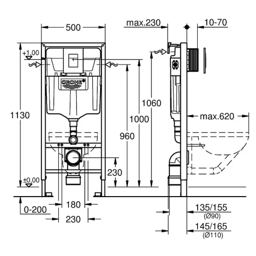 Унитаз с инсталляцией Grohe Rapid SL 38772001R1 цвет Белый с сиденьем Микролифт и клавишей смыва цвет Хром глянцевый