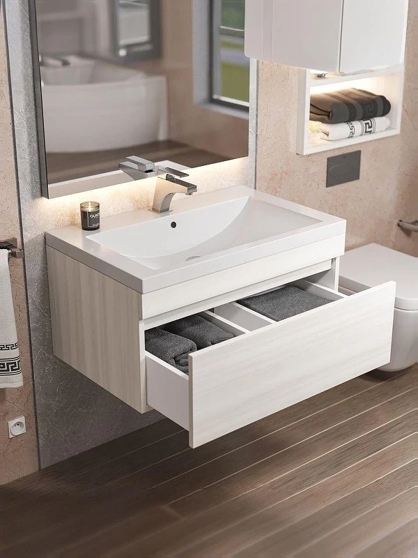 Тумба с раковиной Uperwood Eva 75 3930313470 подвесная цвет Дуб Харбор белый