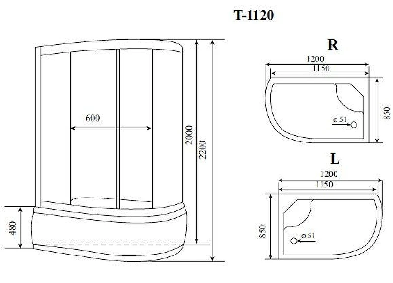 Душевая кабина Timo Standart 120х85 R T-6620SFR без гидромассажа