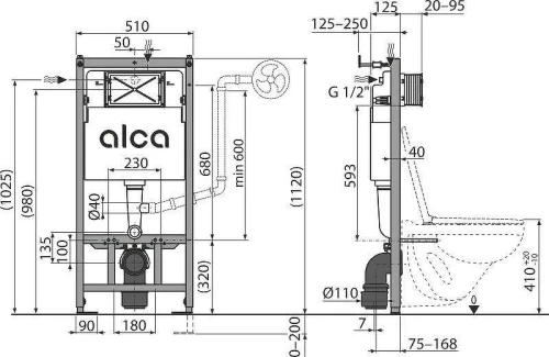 Инсталляция для унитаза Alcaplast AM101/1120-4:1 M571-VE-01 с клавишей смыва цвет Хром
