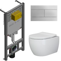 Комплект унитаза Ceramicanova Play CN3001 с сиденьем Микролифт и инсталляцией Jacob Delafon E29025-NF+E4316-CP с клавишей смыва Хром фаянс подвесной