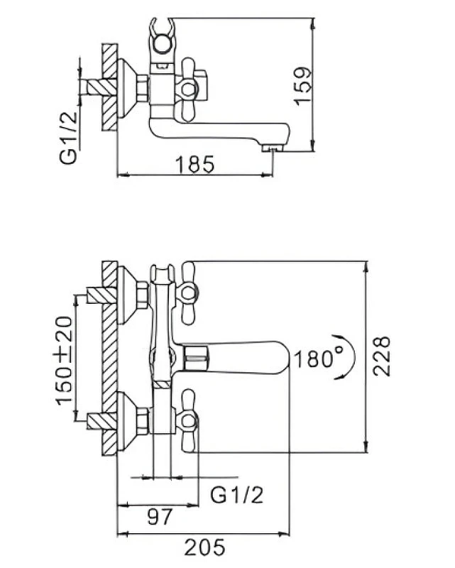 Смеситель для ванны Frap H25 F3025 Хром латунь на стену