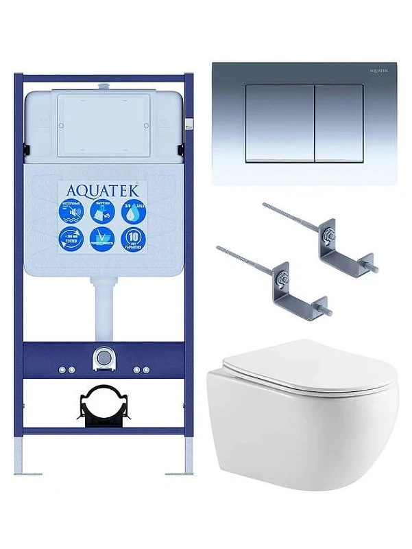 Унитаз с инсталляцией Aquatek Set Aquatek Европа-AQ1190-010 цвет Белый с сиденьем Микролифт и клавишей смыва цвет Хром глянцевый