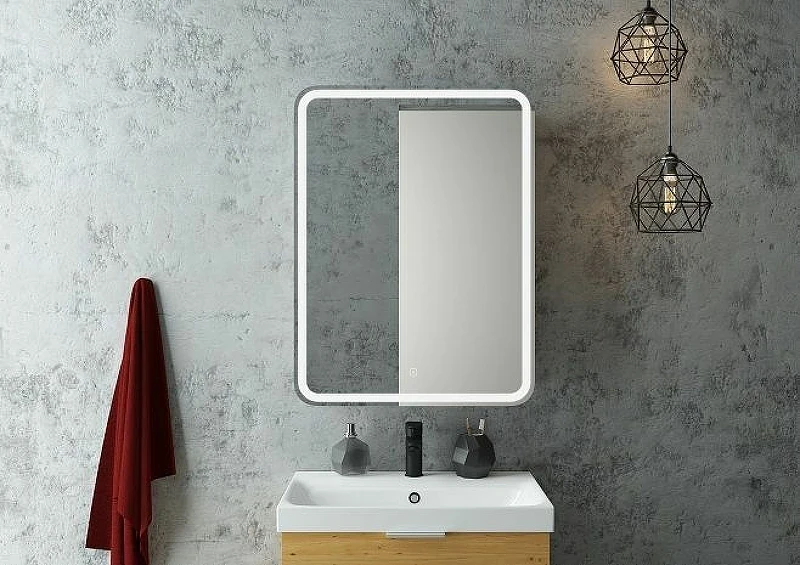Зеркальный шкаф Art&Max Platino AM-Pla-600-800-1D-L-DS-F с подсветкой с сенсорным выключателем Белый МДФ / ЛДСП, стекло