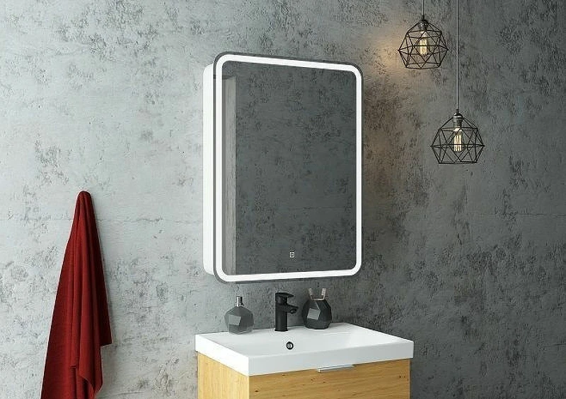 Зеркальный шкаф Art&Max Platino AM-Pla-600-800-1D-L-DS-F с подсветкой с сенсорным выключателем Белый МДФ / ЛДСП, стекло