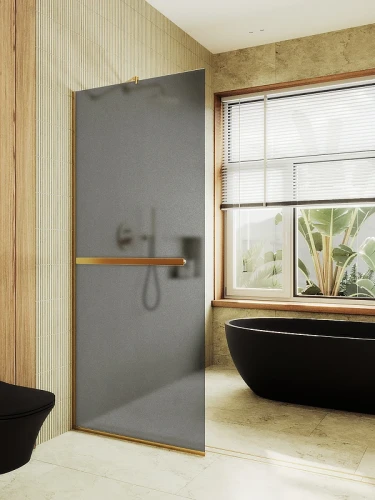Душевая перегородка Maybah Glass MGD-736-3у 890x1950 в узком профиле Золото стекло графитовое матовое
