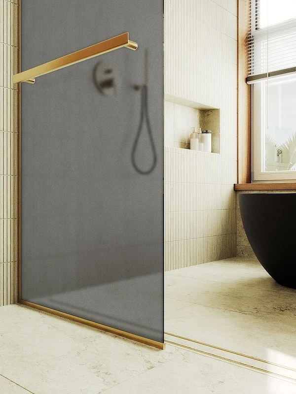 Душевая перегородка Maybah Glass MGD-736-3у 890x1950 в узком профиле Золото стекло графитовое матовое