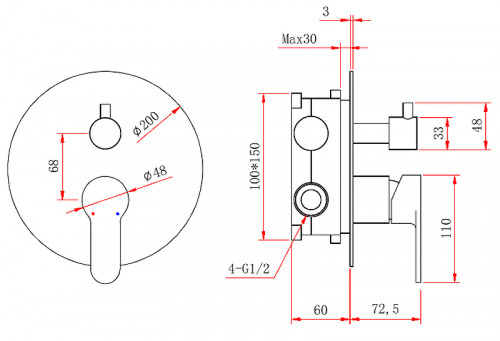 Душевая система Berges Ventas 2R Black 073004 Черная матовая латунь встраиваемый