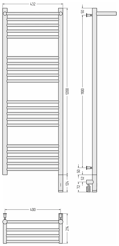 Электрический полотенцесушитель Сунержа Богема 3.0 с 1 полкой 120x40 31-5807-1240 цвет Матовый чёрный