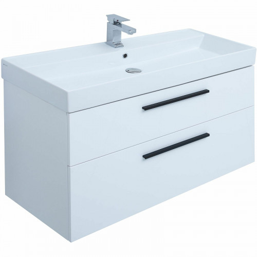 Тумба под раковину Aquanet Nova 100 249922 подвесная Белая глянцевая МДФ / ЛДСП