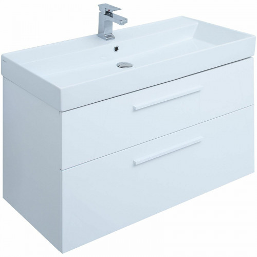 Тумба под раковину Aquanet Nova 100 249922 подвесная Белая глянцевая МДФ / ЛДСП