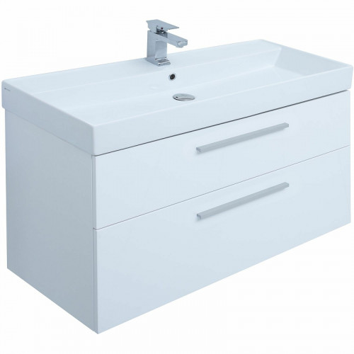 Тумба под раковину Aquanet Nova 100 249922 подвесная Белая глянцевая МДФ / ЛДСП